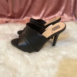 Black slip on heeled sandals